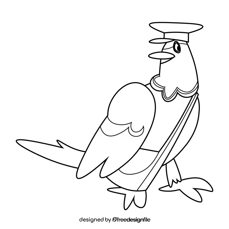 Cartoon pigeon postman black and white clipart