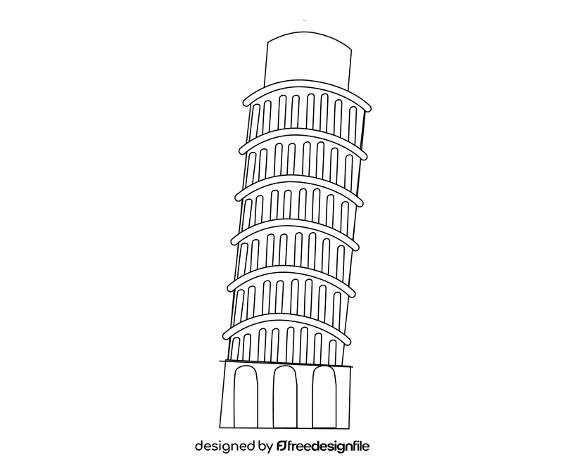 Cartoon Leaning Tower of Pisa, Italy black and white clipart