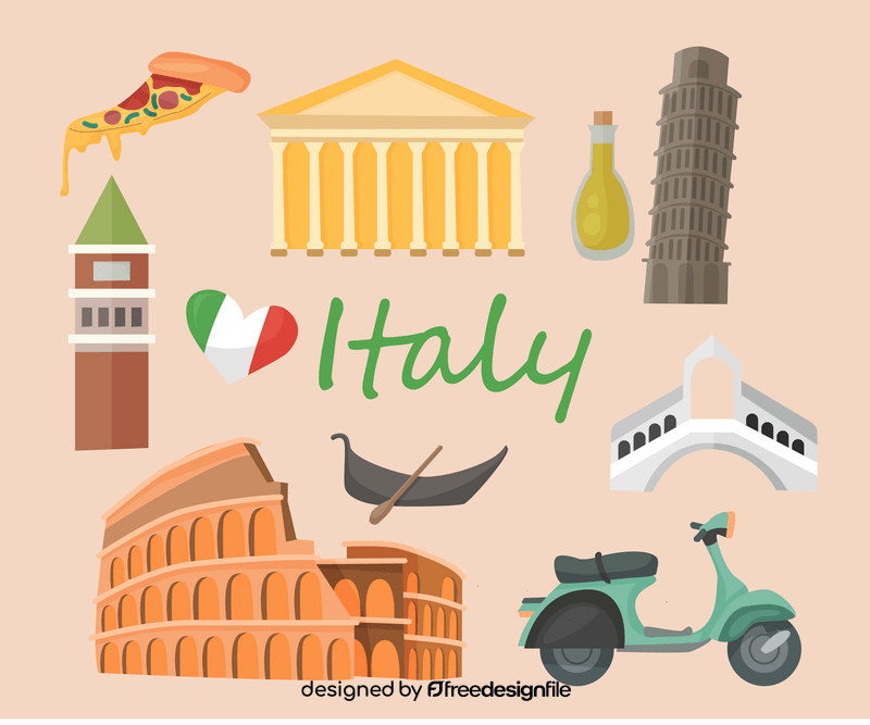 Italy travel sightseeing, Italy symbols vector