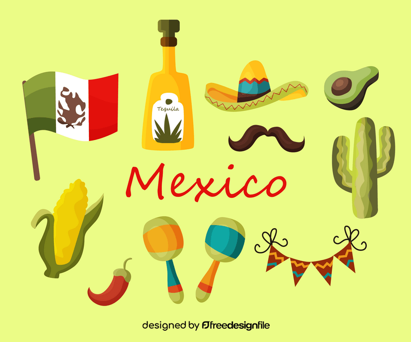 Mexican symbols, Mexico icons vector