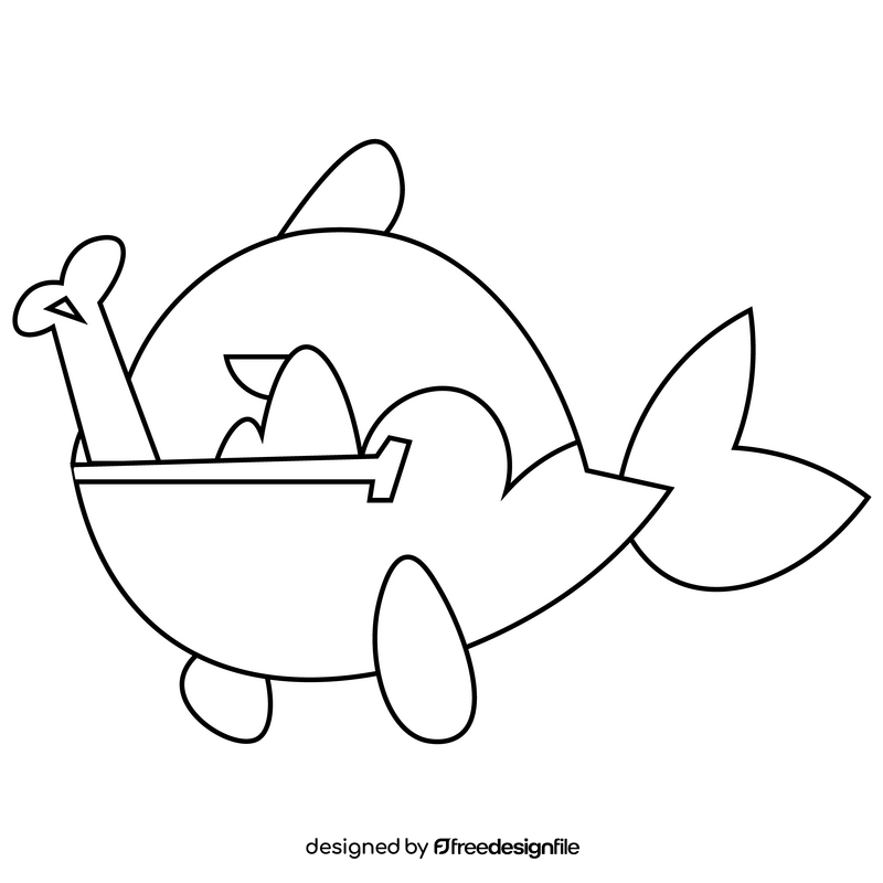 Cartoon piranha with bone black and white clipart