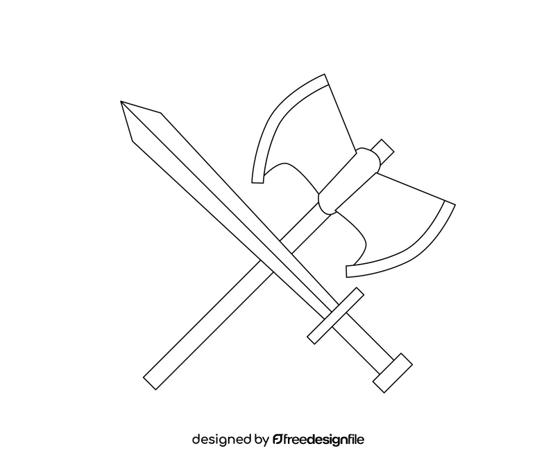 Valkyrie battle axe and sword black and white clipart