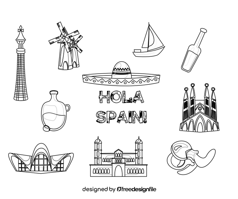 Spain icons black and white vector