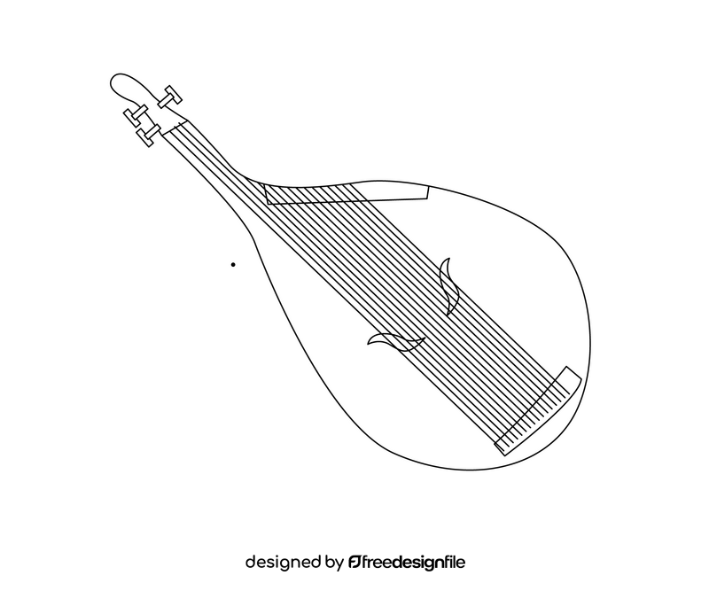 Bandura Ukrainian musical instrument black and white clipart