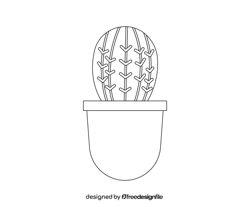 Cactus in a pot black and white clipart
