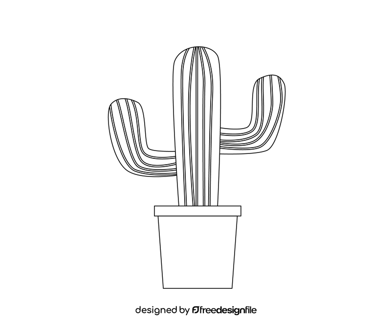 Potted cactus plant black and white clipart