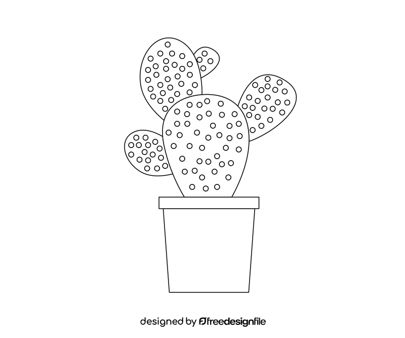 Cartoon cactus in pot black and white clipart