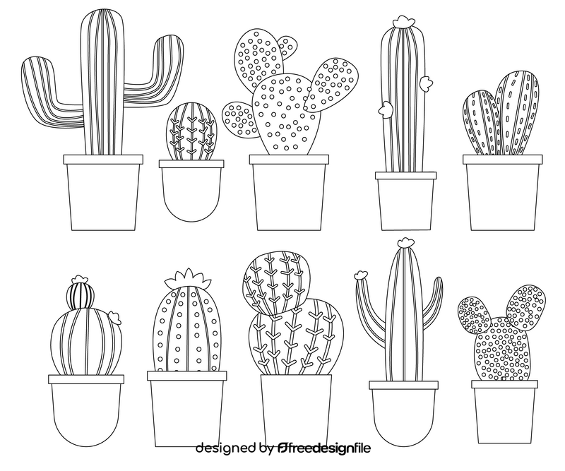 Potted cactus plants black and white vector