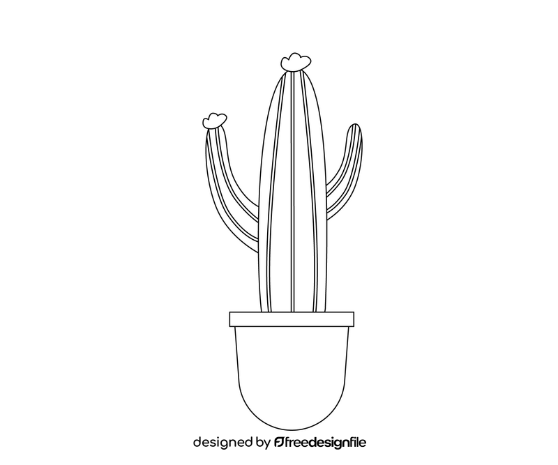Cactus with flowers black and white clipart