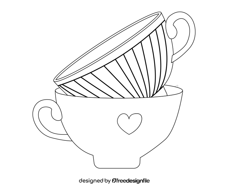 Cups cartoon black and white clipart