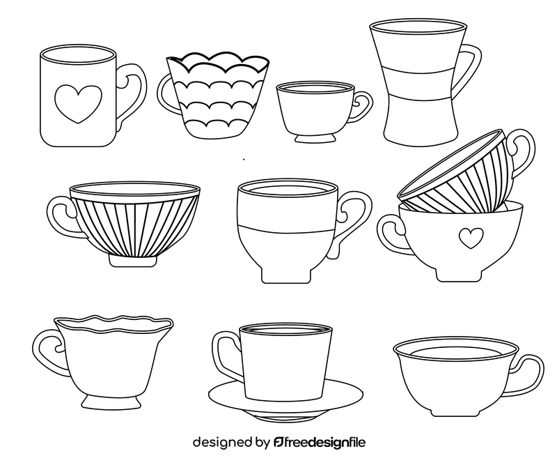 Mug cups black and white vector free download