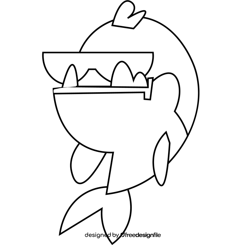 Cool piranha with sunglasses black and white clipart