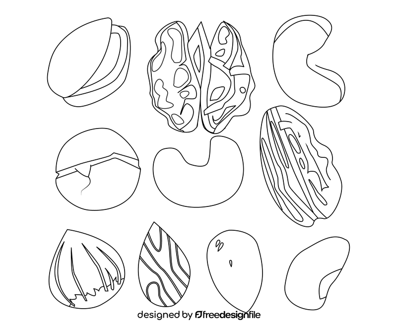 Various nuts and seeds black and white vector