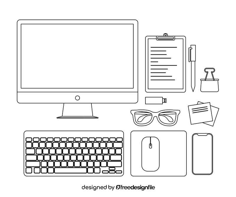Business office items black and white vector