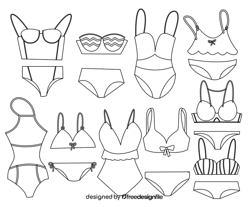 Women swimsuits, swimwear, black and white vector