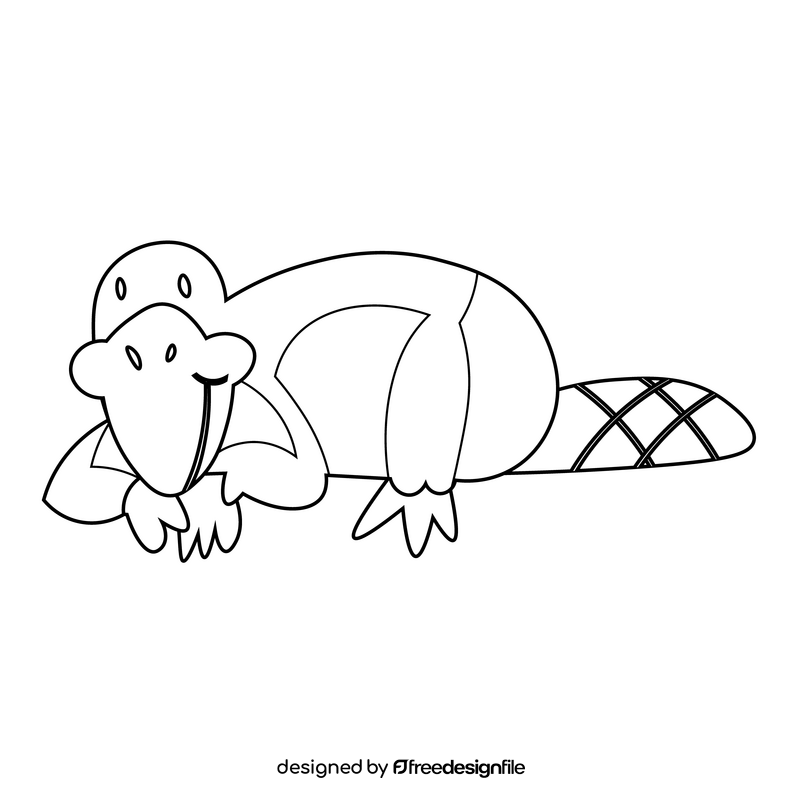 Platypus animal drawing black and white clipart