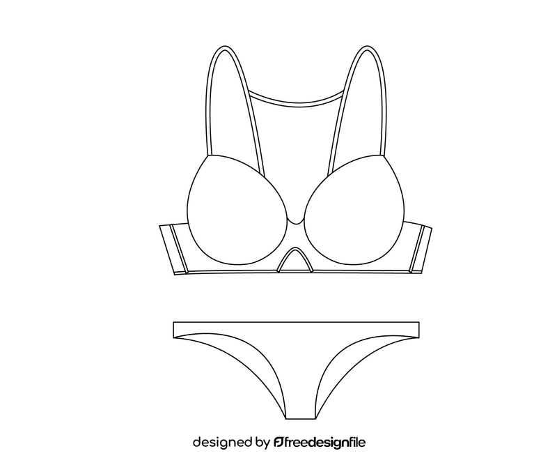 Girls swimwear black and white clipart