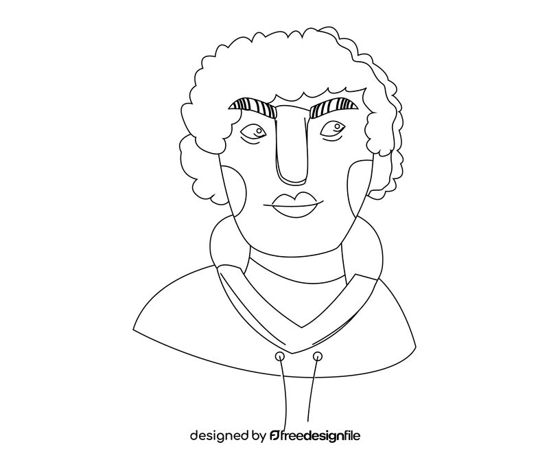 Curly guy in hoodie portrait black and white clipart