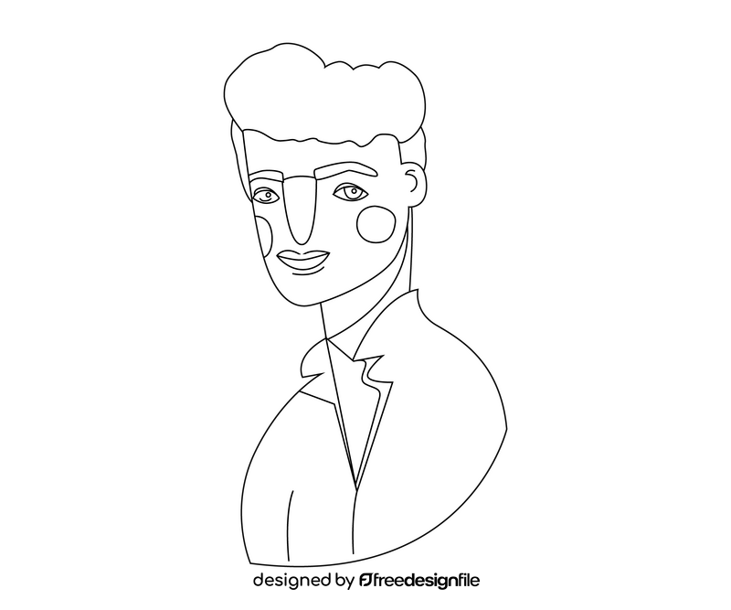 Cartoon handsome guy in a shirt black and white clipart