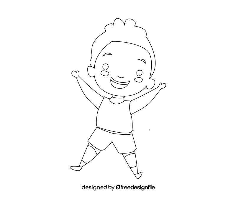 Blond baby boy jumping black and white clipart