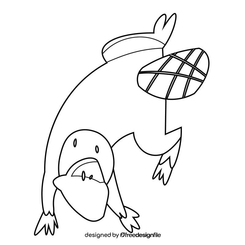 Platypus cartoon black and white clipart