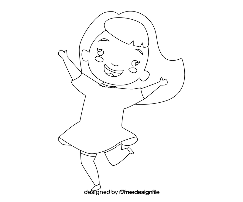 Cartoon girl in dress illustration black and white clipart