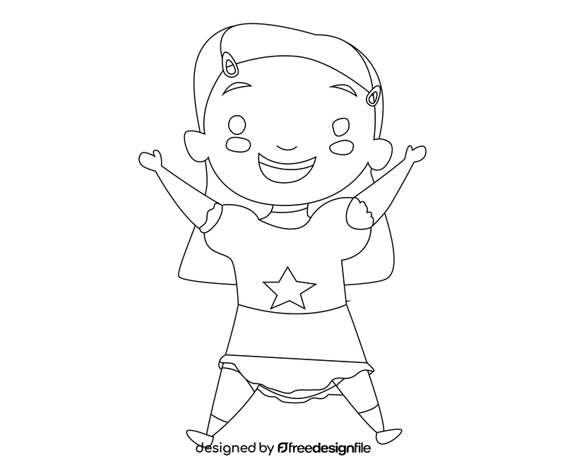 Free cartoon girl with pigtails black and white clipart