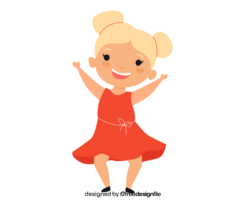 Smiling cute girl in red dress clipart
