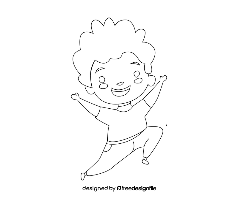 Curly child smiling drawing black and white clipart