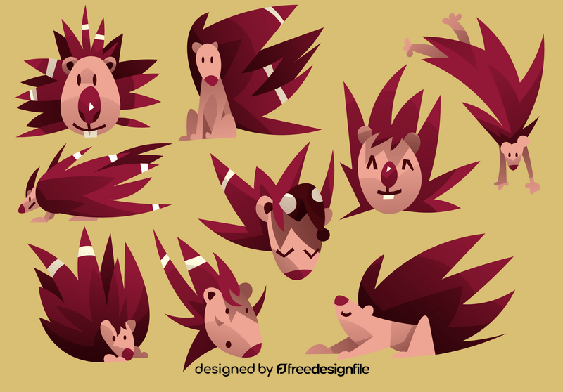 Porcupine cartoon set vector