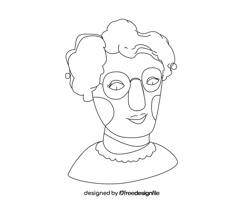 Old woman portrait drawing black and white clipart