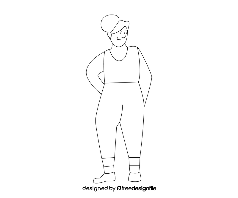 Cartoon woman standing black and white clipart