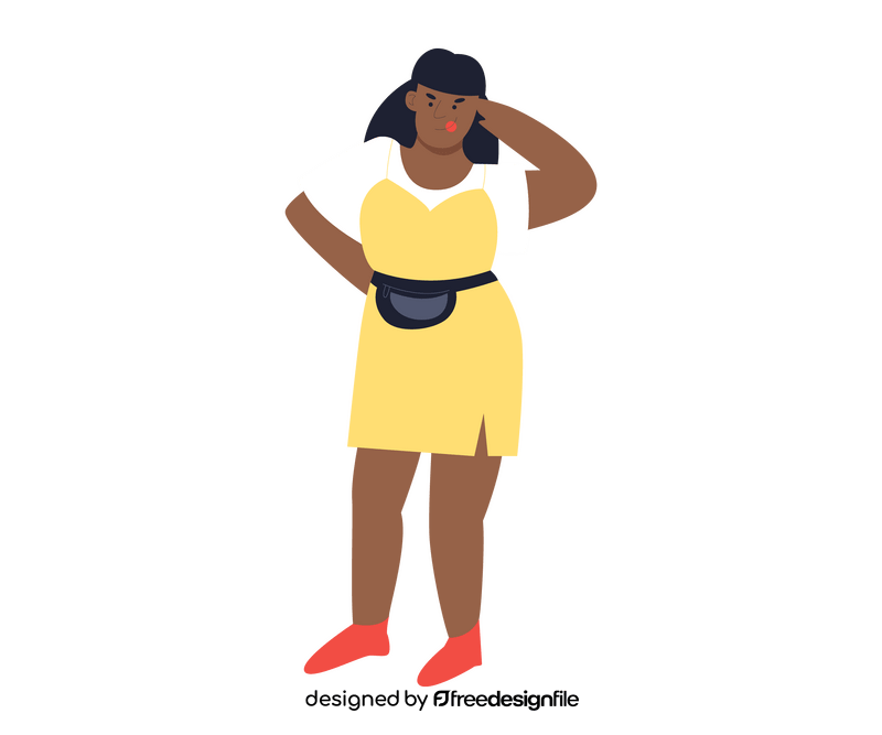 Black girl in yellow dress illustration clipart