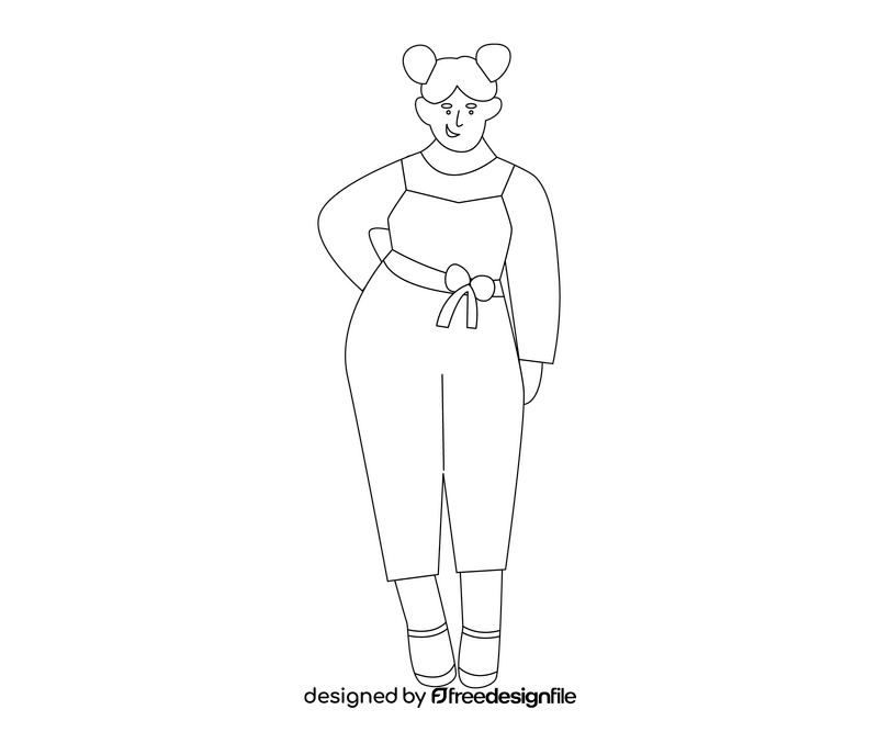 Free girl in dress black and white clipart