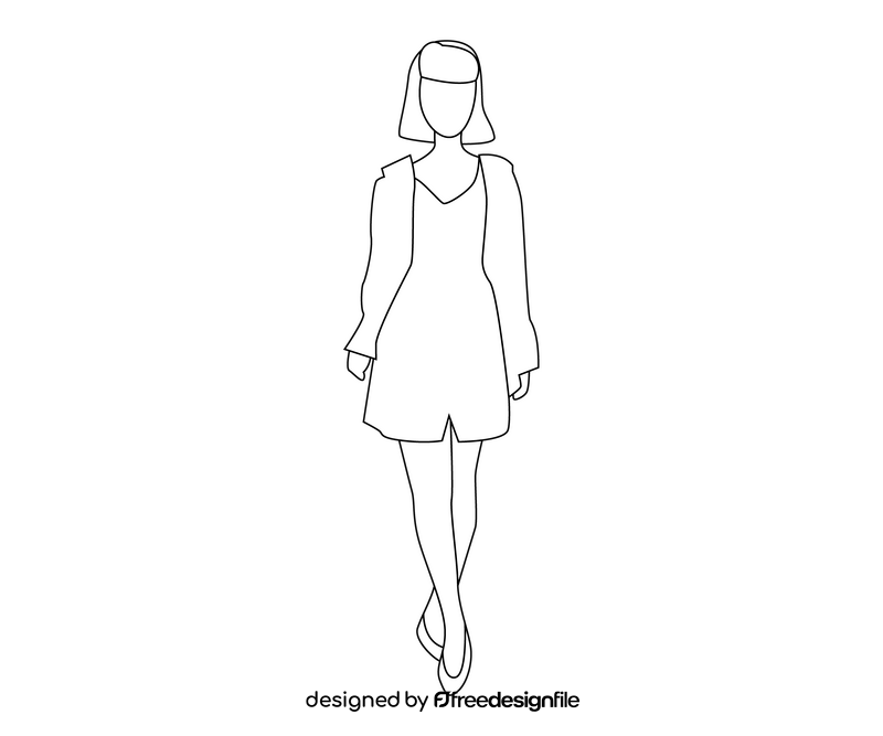 Cute beautiful girl in dress free black and white clipart