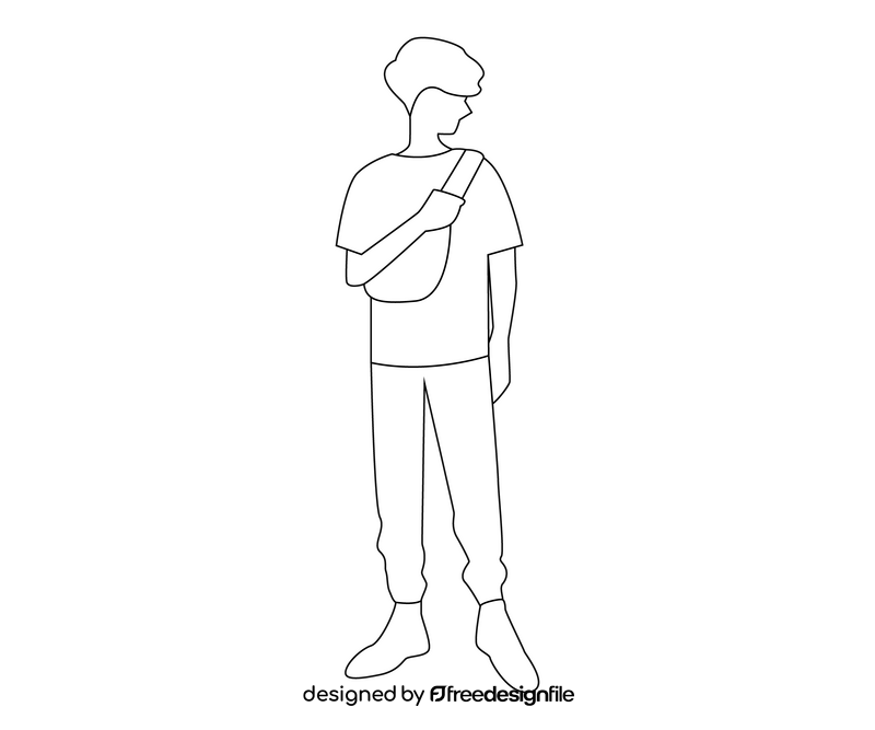 Cartoon young guy with belt bag black and white clipart