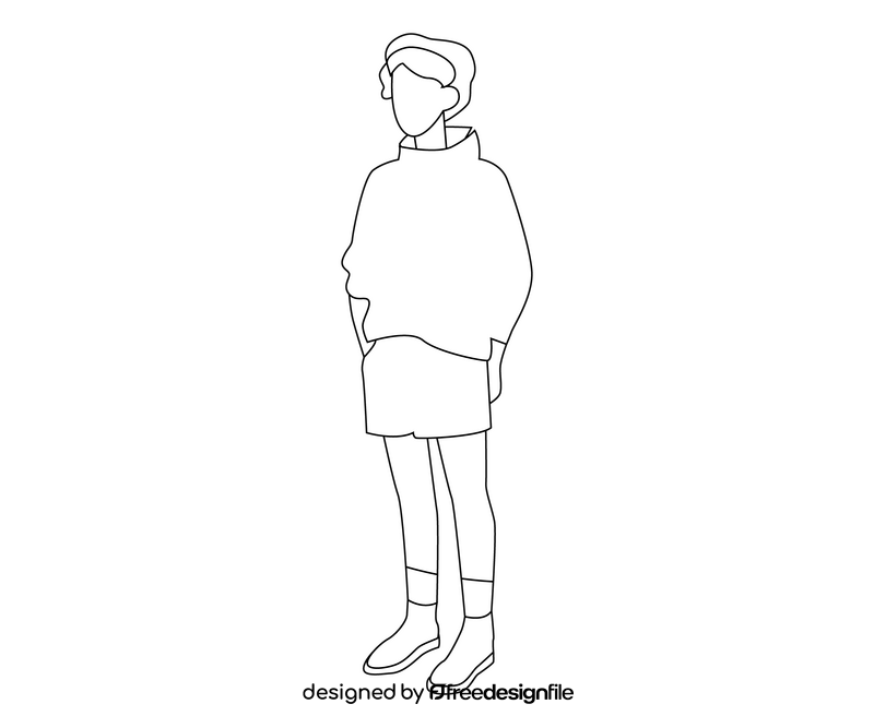 Boy in shorts cartoon black and white clipart