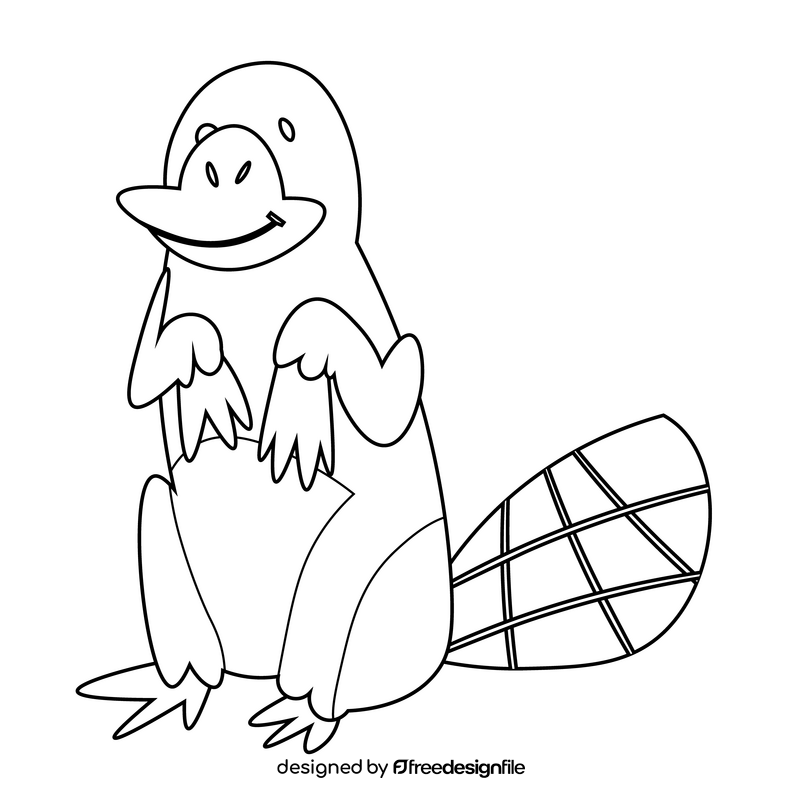 Printable cartoon platypus sitting black and white clipart