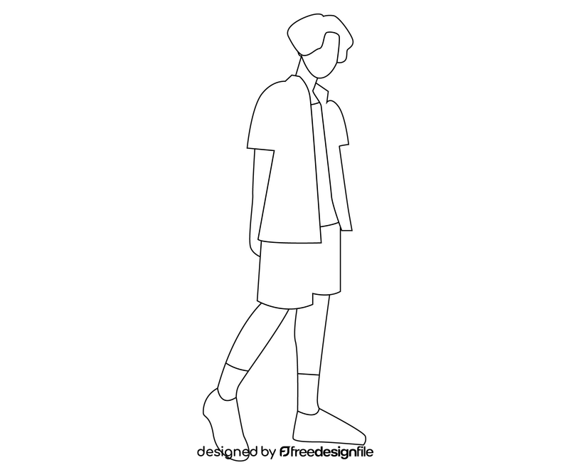 Cartoon guy in shirt walking black and white clipart