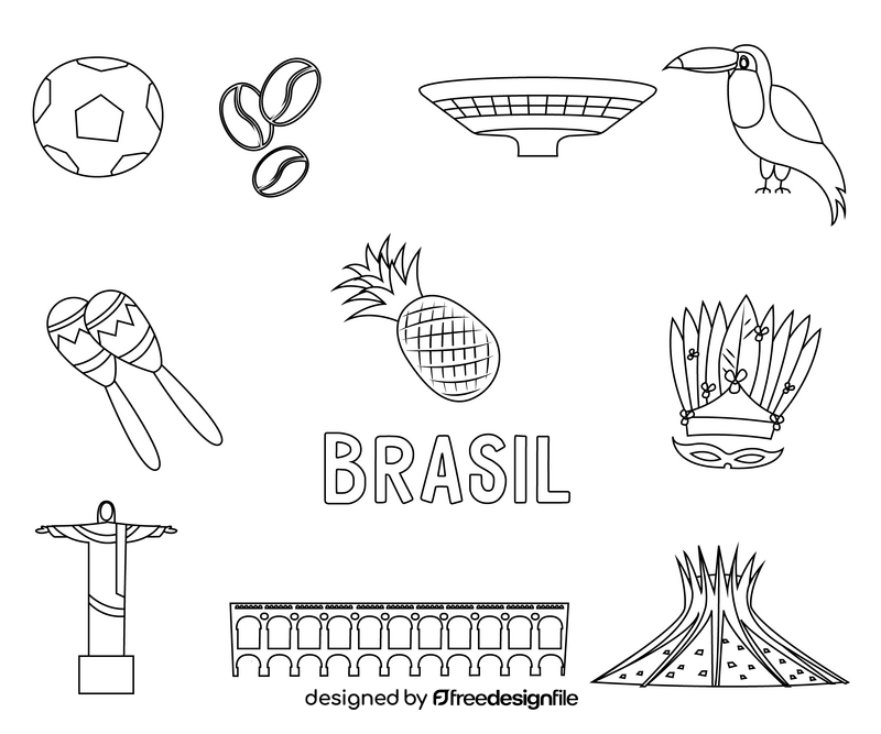 Attractions in Brazil, Brazilian carnival icons black and white vector