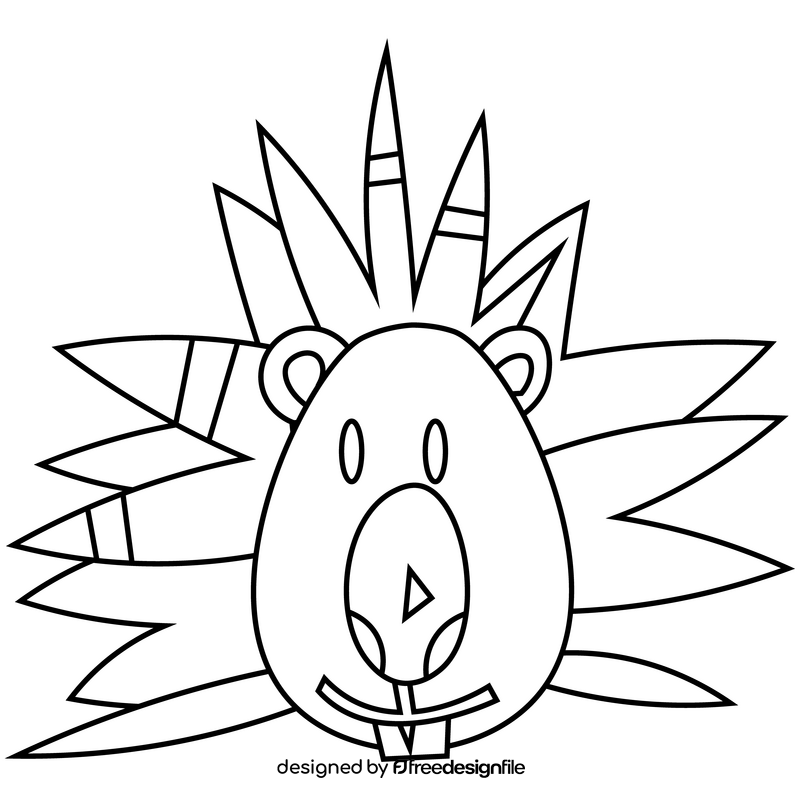 Cute porcupine head black and white clipart