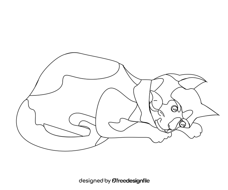 Lying cat illustration black and white clipart