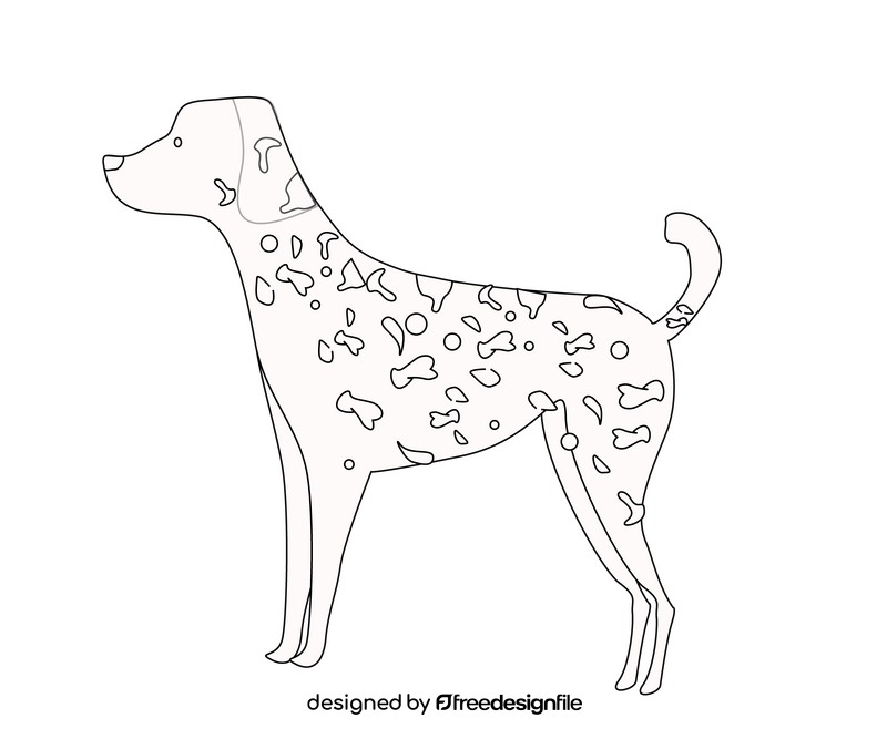 Dalmatian dog, white dog with black spots black and white clipart