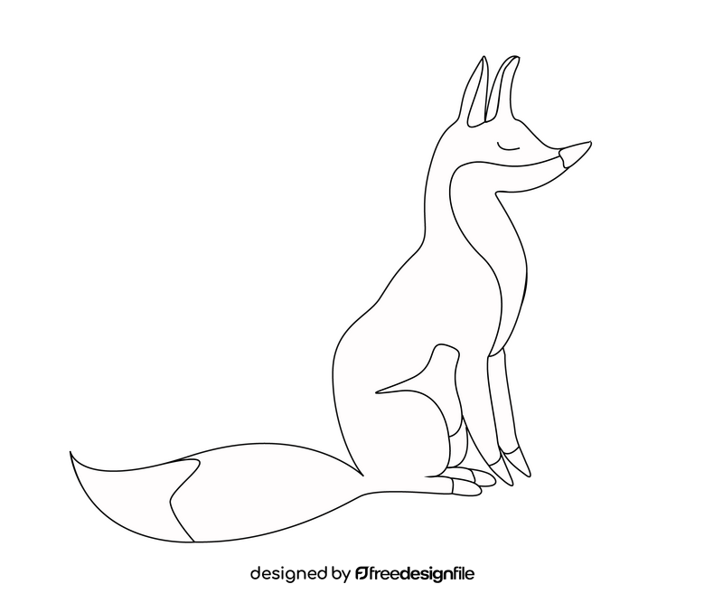 Cartoon fox sitting black and white clipart