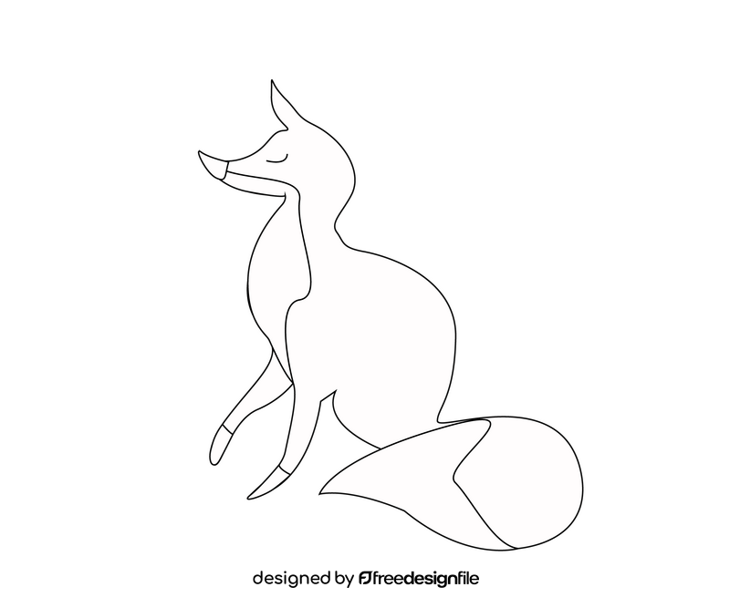 Sitting fox drawing black and white clipart