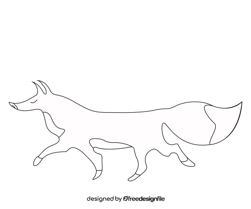 Cartoon fox walking black and white clipart