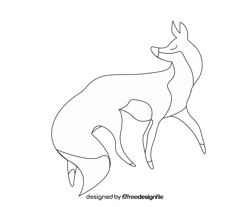 Fox looking back cartoon black and white clipart