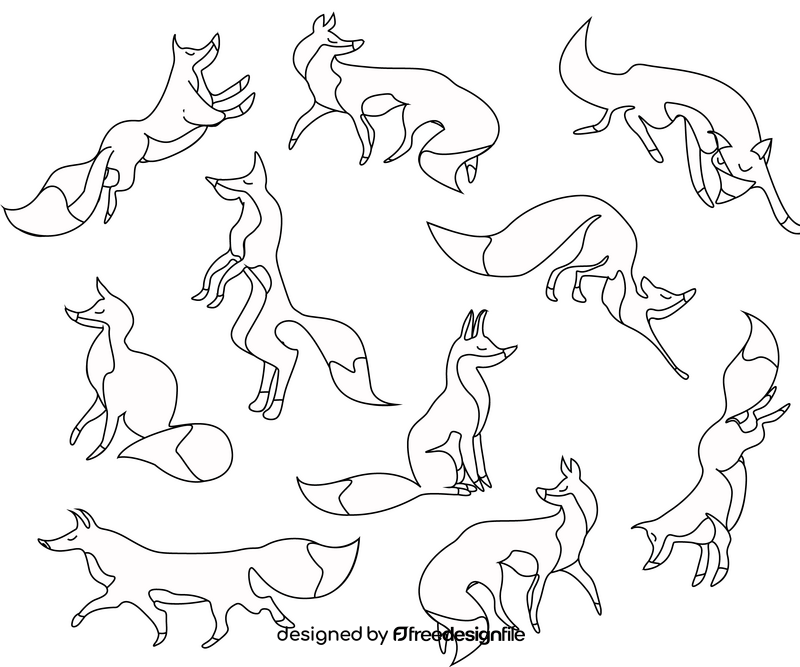 Cute red foxes black and white vector