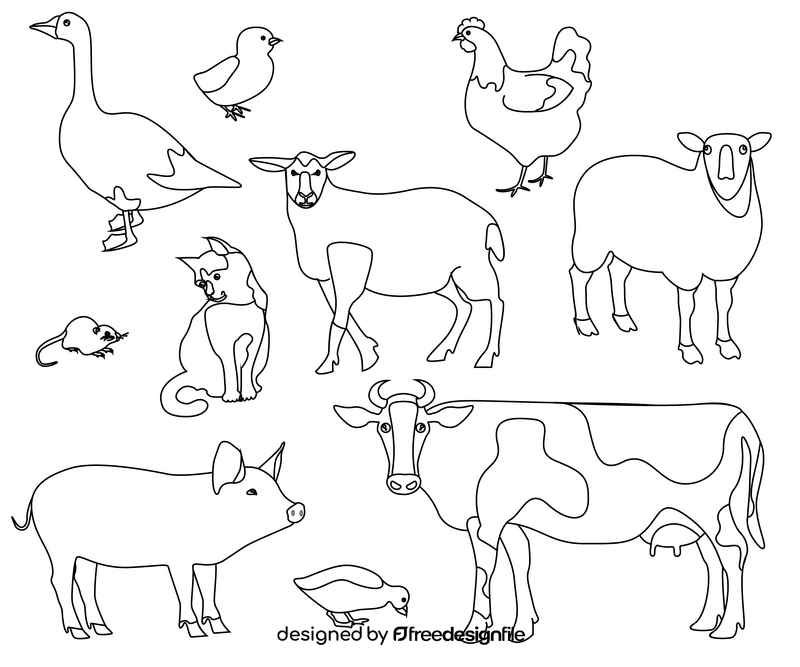 Pets, domestic animals black and white vector free download