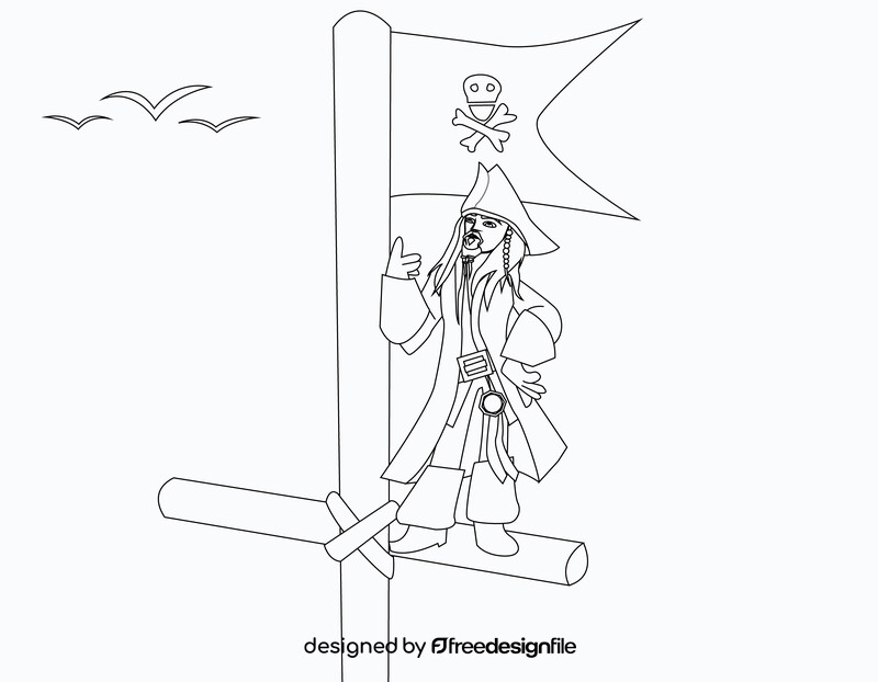 Cartoon Jack Sparrow drawing black and white vector